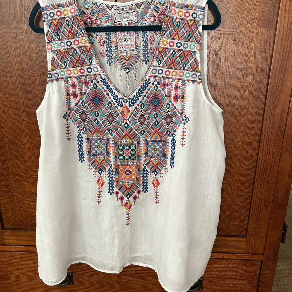 Johnny Was Embroidered Sleeveless Top - White